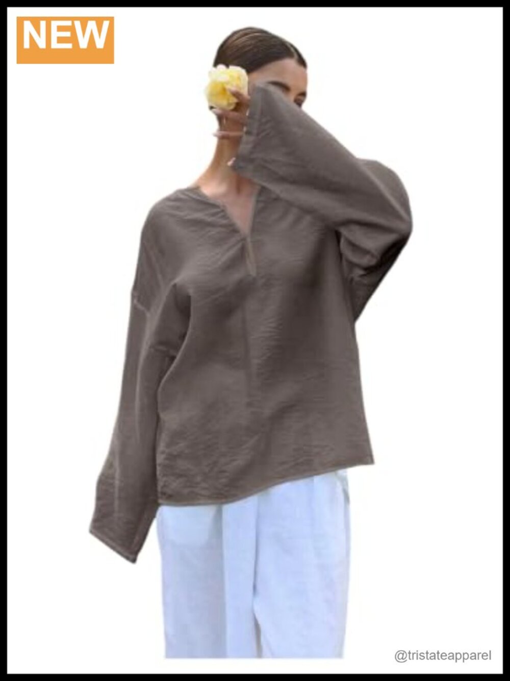Long Sleeve Notched Neck Button Front Blouse Viscose Top